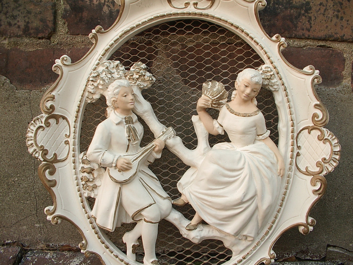 vintage shabby chic decor, Universal Statuary 1957, French victorian couple, cottage chic decor
