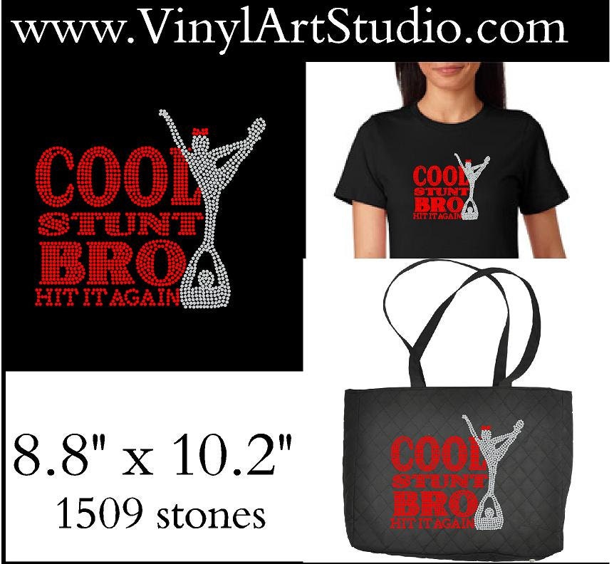Rhinestone CHEER SET - Both Shirt and Handbag- Cool Stunt Bro..hit it again....junior fit shirt cheer sports