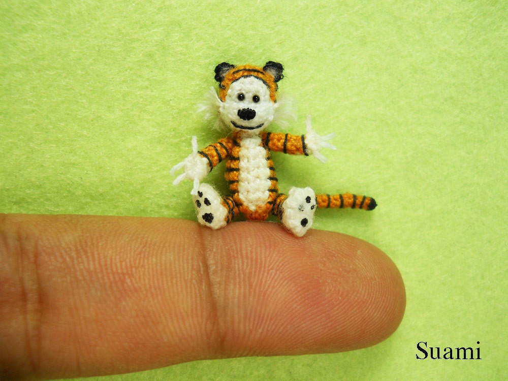 Miniature Hobbes The Tiger - Tiny Mini Amigurumi Crochet Hobbes Plush Doll - Made To Order