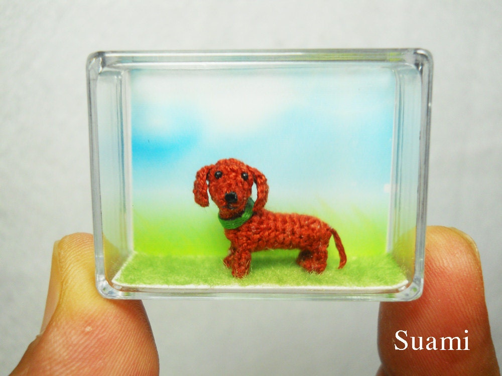 Mini Dachshund Stuff Animal - Tiny Crochet Animal Miniature Dog Amigurumi - Made To Order