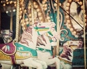 Carousel Nursery Decor Carnival Pictures White Horse Merry Go Round Photograph Baby's Room Art Teal Aqua White Yellow Mint Pink.