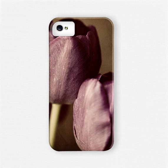 iPhone 5 Case, Pink iPhone 4 Case, Dark Purple Tulips, Romantic Flower iPhone Case, Purple iPhone Case for Women