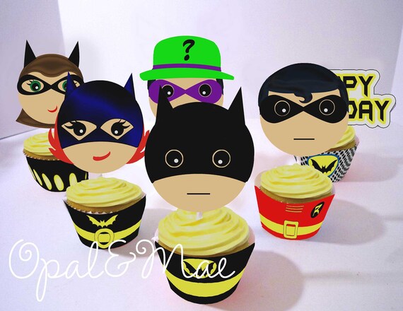 Batman Inspired Superhero Digital Printable Party Cupcake Wrappers and Toppers Il_570xn