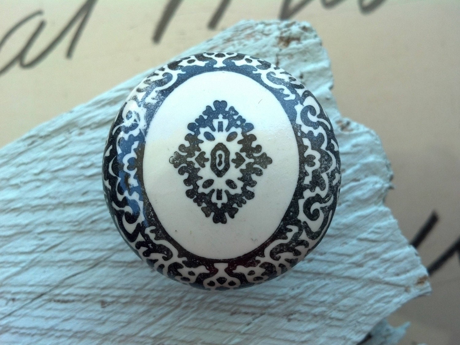 Handstamped Oval Framed Ornate Pattern Knob