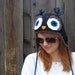 Owl Hat in Speckled Black, Teal & Brown (crochet ear flap animal beanie)