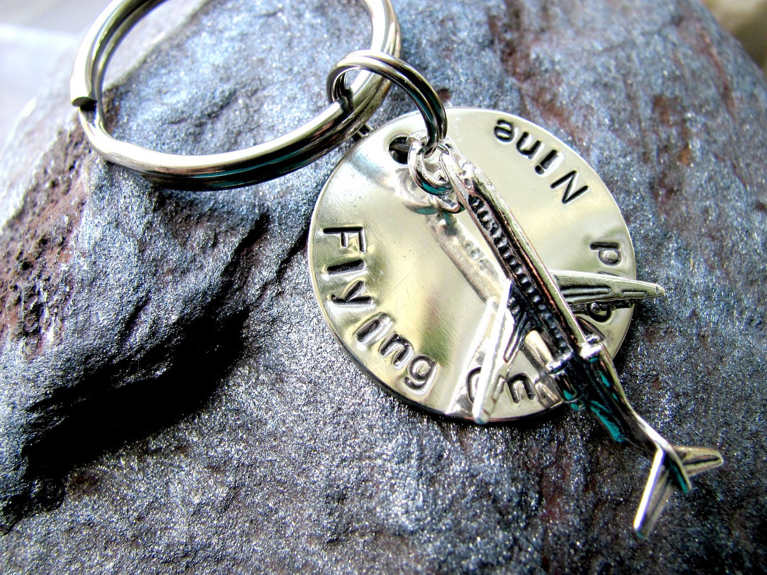 Sterling Silver Travel Personalized Keychain with Airplane - Airplaine Keychain