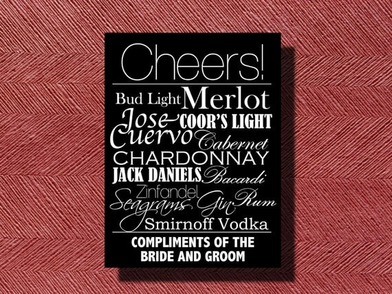 Wedding Reception Bar Service Sign or Poster
