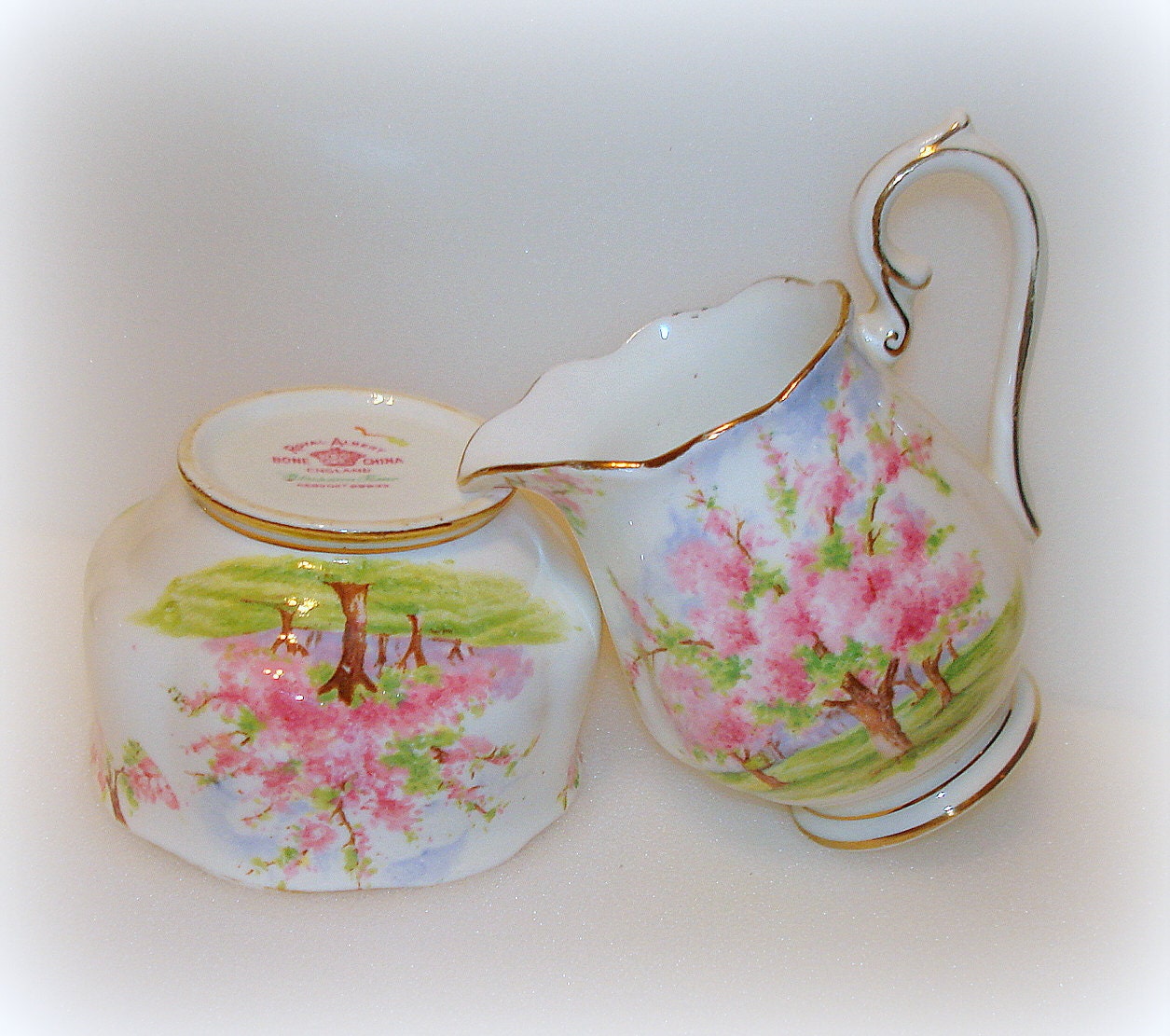 Vintage Royal Albert Mini Creamer & Sugar Bow.  Blossom Time Pattern. Made in England