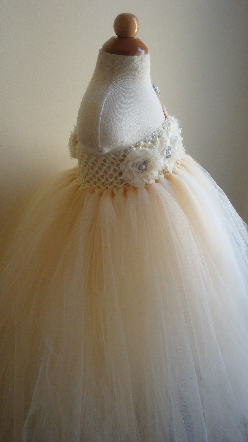 Flower girl dress Ivory, Champagne tutu dress, roses, baby tutu dress, toddler tutu dress,newborn-24, 2t,3t,4t,5t, birthday