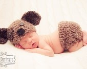 Baby Puppy Hat and Diaper Cover Set in choice of three color combos--Perfect Newborn Photo Prop or Halloween Costume
