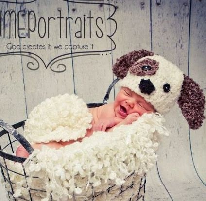 Baby Puppy Hat-Newborn Photo Prop or Halloween Costume-Choice of two color combos