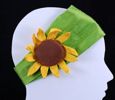 Silk Elastic Headband Hair Fascinator Sunflower Lime Wide Band