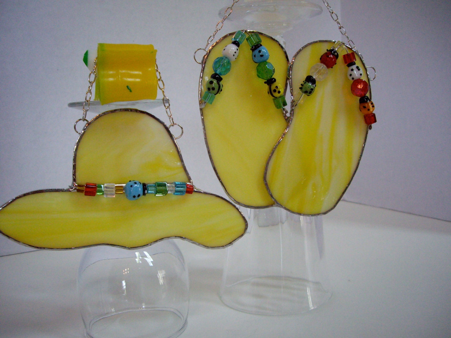 Flip Flop Hat Stained Glass Suncatcher Ensemble handmade