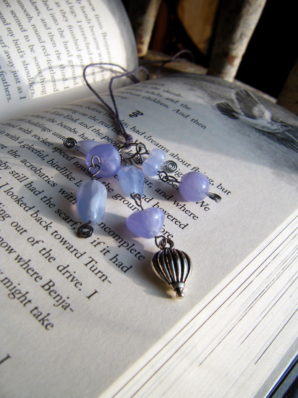 Blue Bookmark Hot Air Balloon Beaded Book Thong