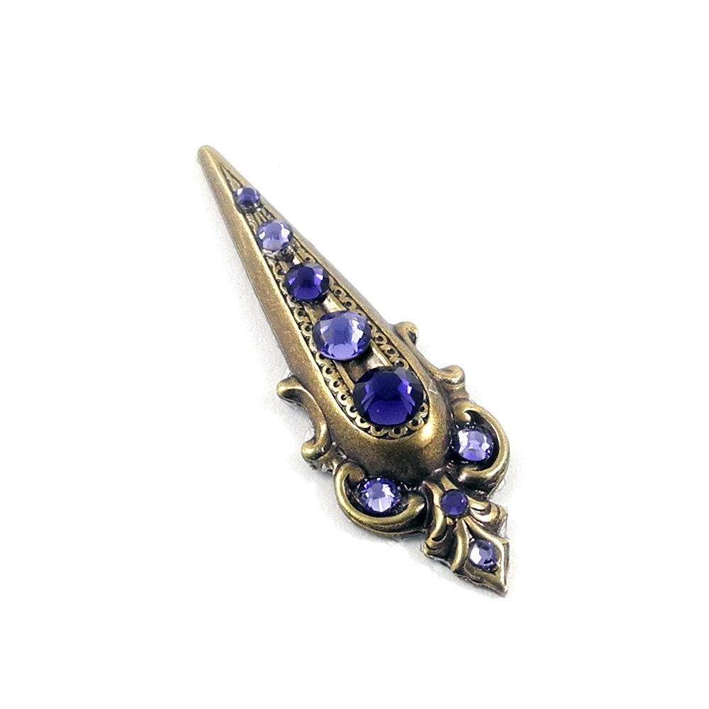 Tribal Fusion Bindy Bellydance ATS Bollywood Gothic Fusion Antique Brass Swarovski Rhinestones Purple Shades Jewel of Kalima