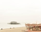 Beach photography, carousel, Brighton beach fine art photo, Yesterday's Brighton, 8x10