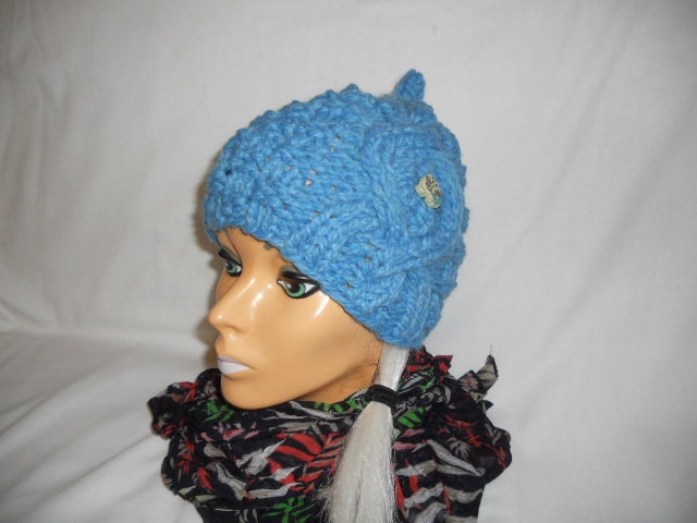 Pixie Beanie Hand Knitted Women Hat Pixie Hat Cold Weather Accessory Fashion Sky Blue