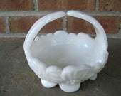 Westmoreland Milk Glass Pansy Basket Candy Dish Vintage