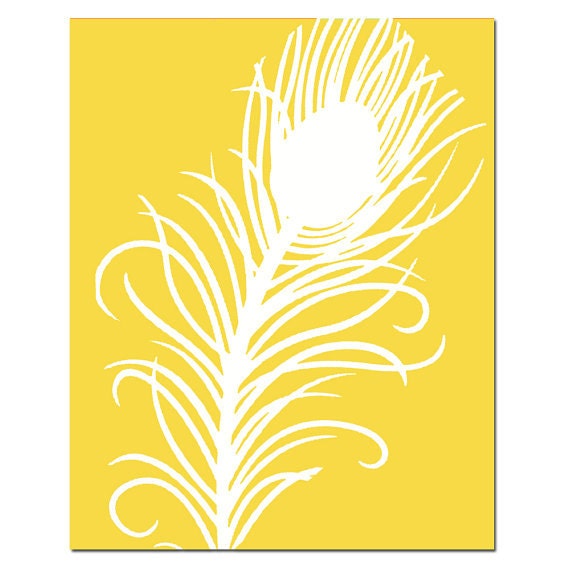 Peacock Feather - 8 x 10 Feather Silhouette Print - Pink, Orange, Yellow, Gray, and More