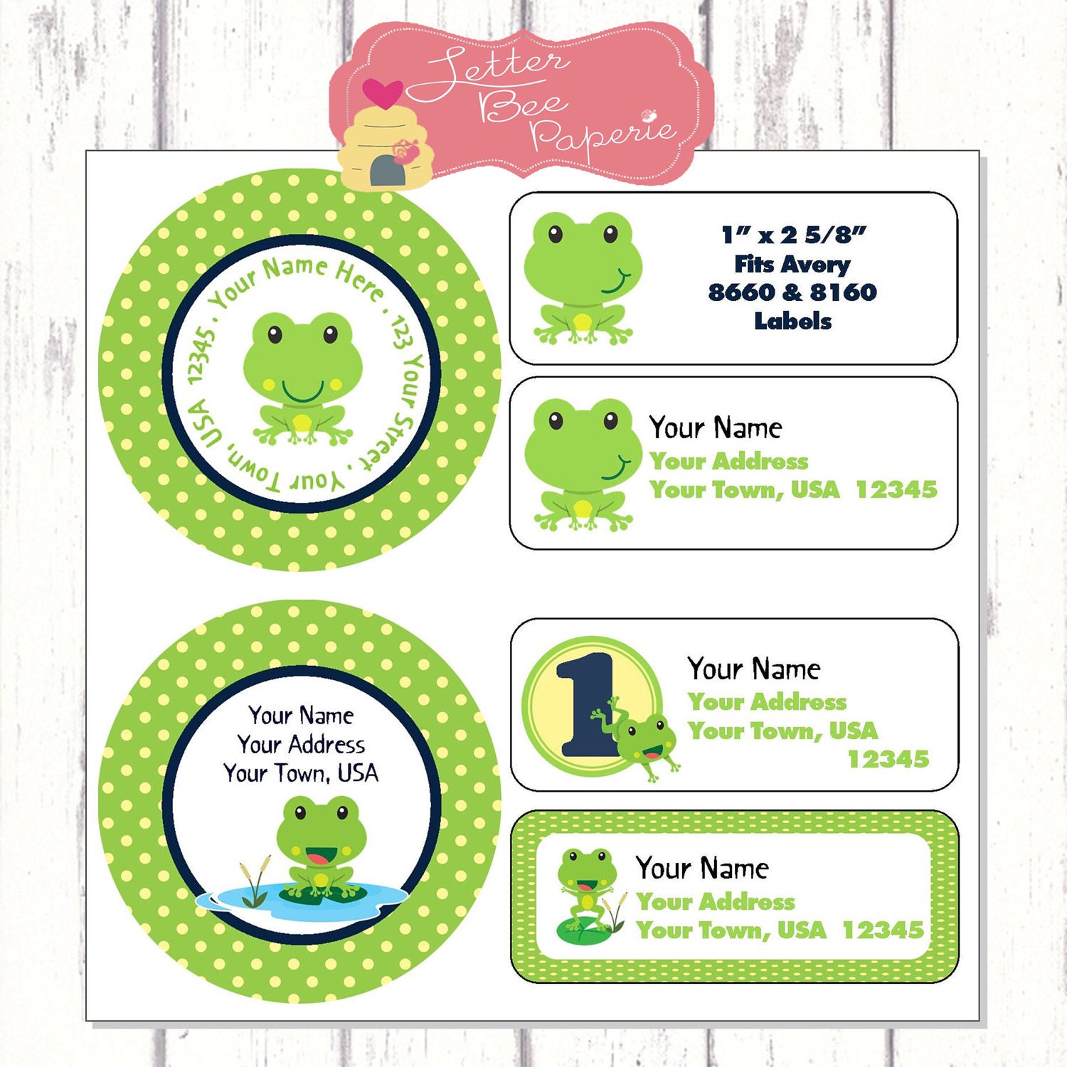 Hoppy Froggy Coordinating Address Labels - Choose Round or Rectangle - DIY You Print Il_570xn