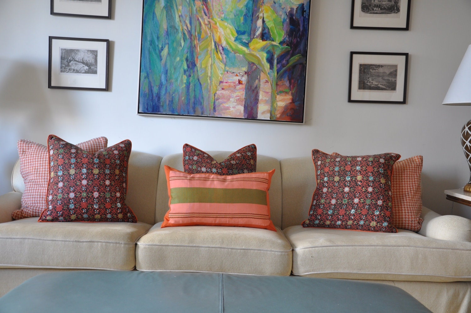 A Multi Color Batik Pillow with Special Coral Welt
