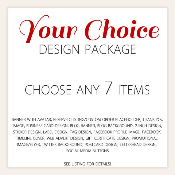 Business Branding Package - choose any 7 items - your choice - Etsy banner, sticker design, business card and more