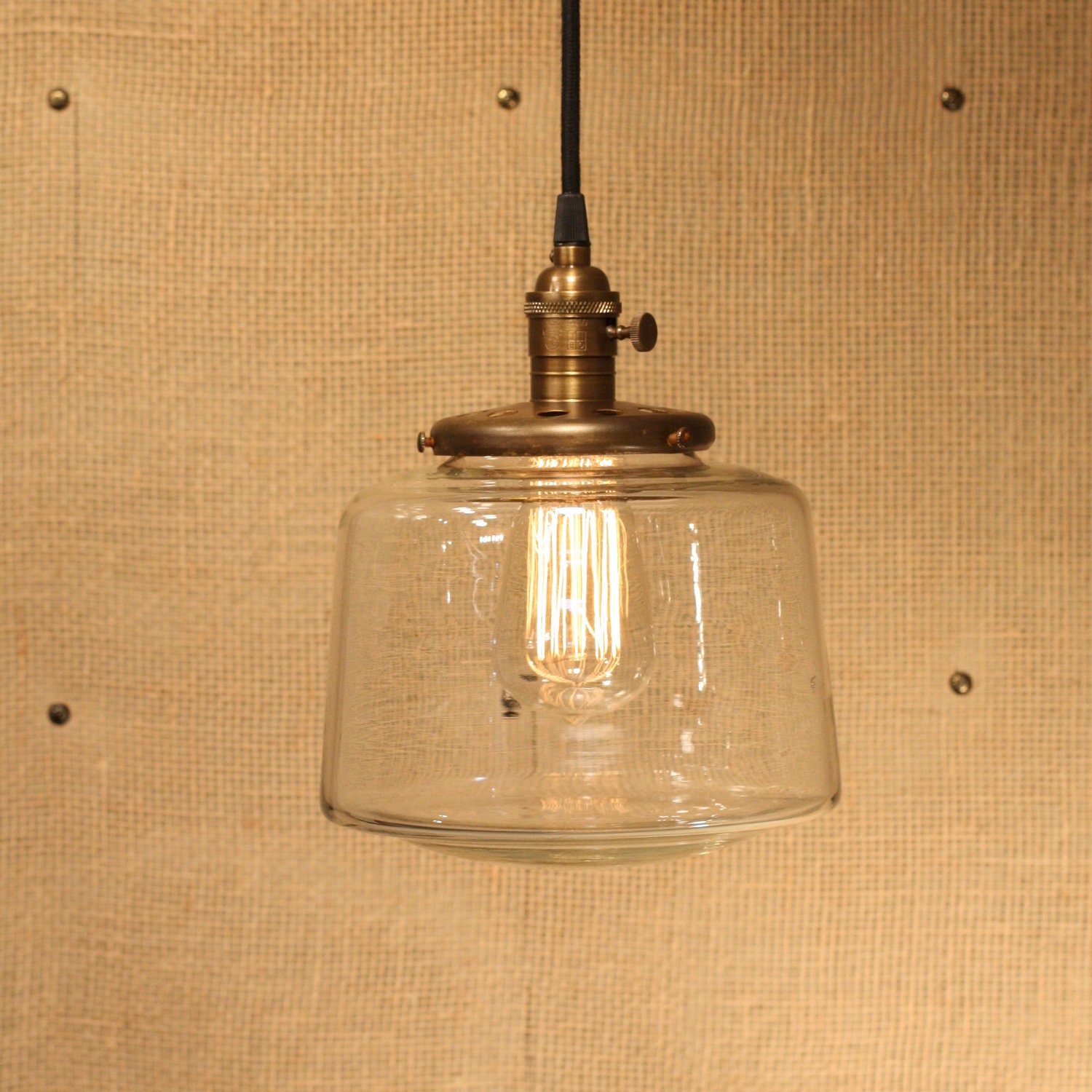 Pendant Lighting With Tapered Clear Glass Shade and Exposed Socket Design