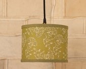 Drum Shade Lighting With Green Floral Fabric Drum Shade
