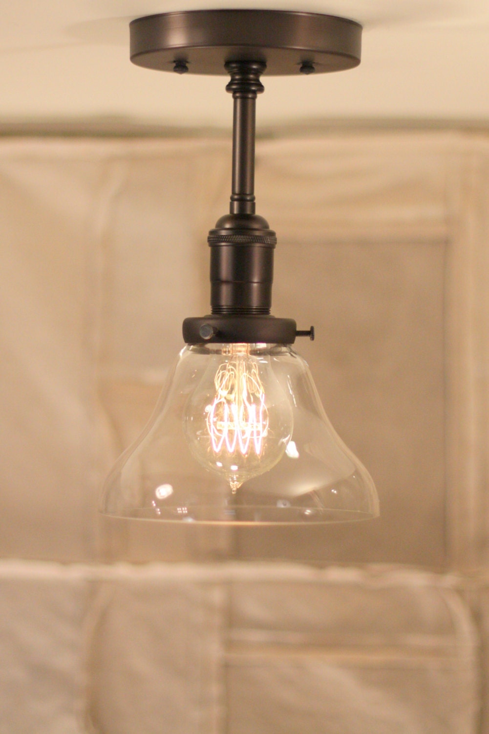 Custom Lighting with Semiflush Exposed Socket Design with Clear Glass Shade