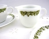 Vintage Corelle Livingware Spring Blossom Small Creamer Pitcher, Avocado Green 1970