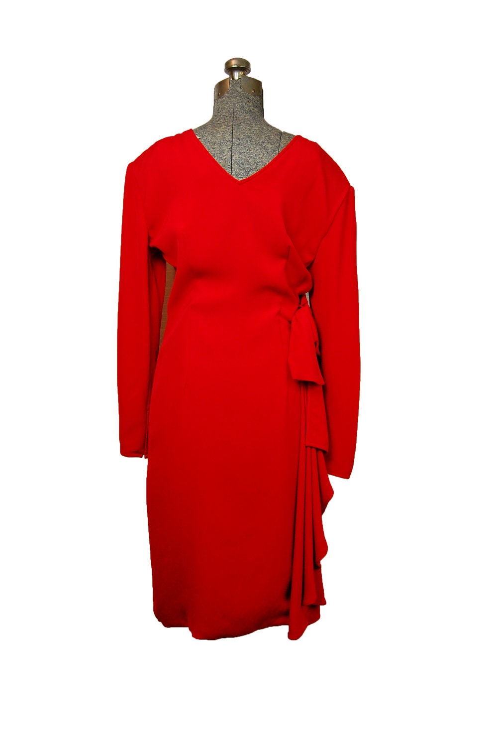 1980s VALENTINO Dress - Vintage 80s  Designer Couture Quality Red Silk Cocktail Party Formal Power Gown Small Medium