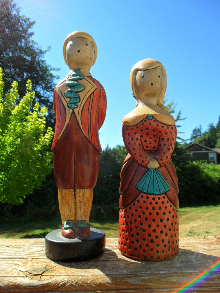 Vintage Statues / Figurines People Hand Painted Man and Woman Home Decor Retro 1970s Chalkware