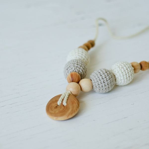 100% ORGANIC COTTON - Nursing Pendant / Teething Necklace for Mom to Wear - neutral oatmeal and natural white