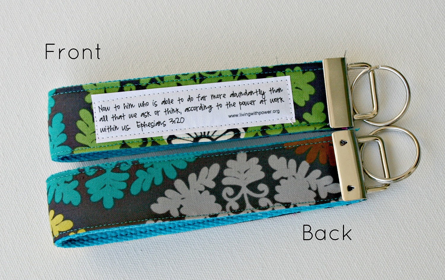 Doily Brights on Turquoise Key Fob:  You choose verse or Quote