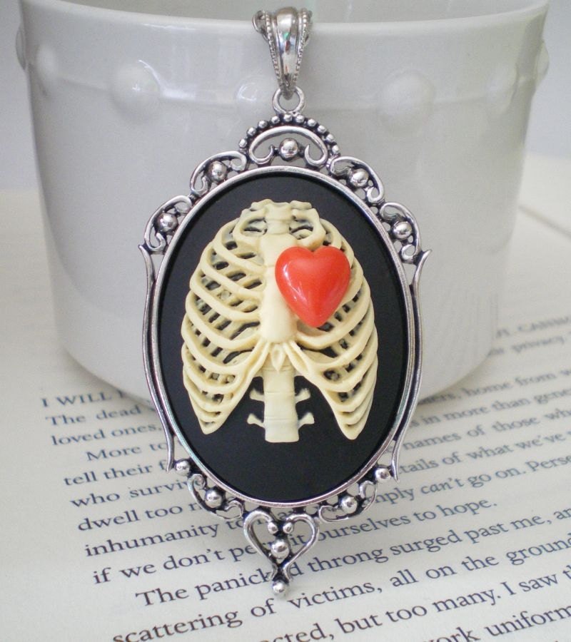 Rib Cage Necklace. Anatomy Necklace. Red Heart. Gothic Jewelry. Unique Necklace. LAST ONE