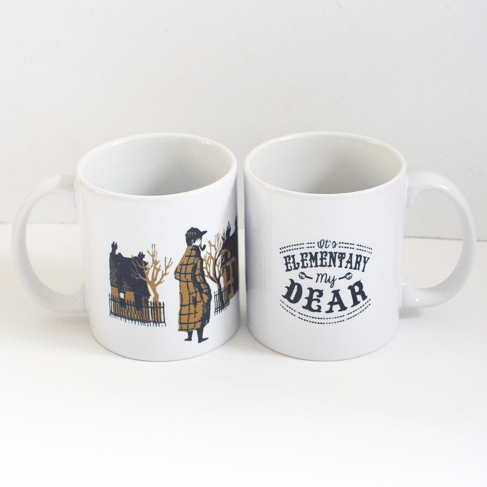IT'S ELEMENTARY mug. 11oz. ceramic. hand-printed. sherlock holmes.
