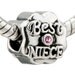 BEST NIECE European CHARM Silver Plate Bead Bracelet Birthstone gift jewelry aunt Pink Rhinestone Birthday