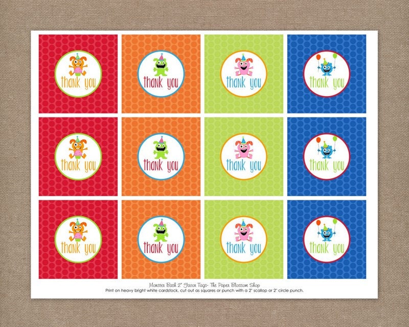 INSTANT DOWNLOAD - Printable Monster Birthday Party Favor Tags Il_170x135