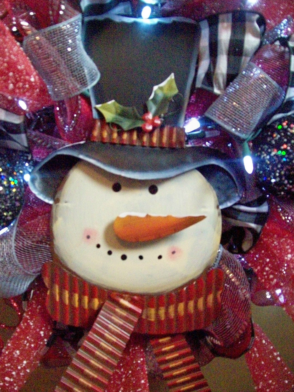 Snowman Wreath with LED Lights