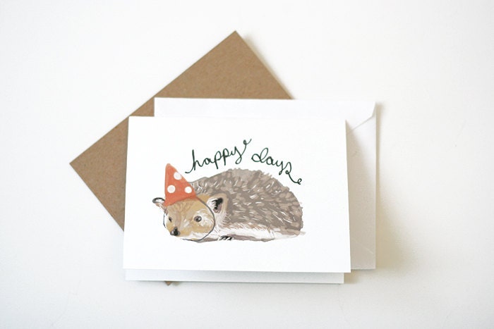 Happy Days Hedgehog Card - Celebration, Congratulations, or Birthday Illustrated Note Card