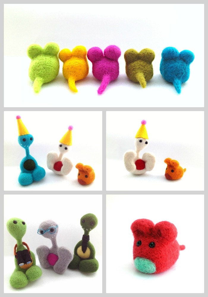 Pheeple and Mice Postcards, Art Cards - Set of 5 Photo cards of Needle Felted Pheeples and Mice