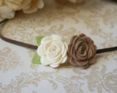 Small Felt Flowers Headband for baby - Ivory and Camel Headband for newborn, infant, toddler, tween, teen, adult - Newborn Photo Prop