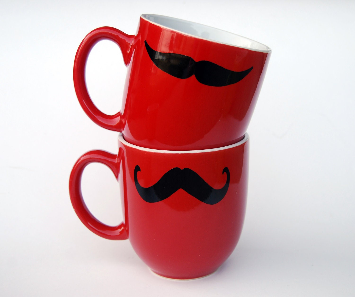 Red Mustache Coffee Mugs - set of two XL mug - select from eight different styles
