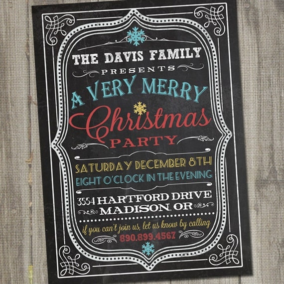 Vintage Retro Chalkboard Christmas Holiday PRINTABLE Party Invitation