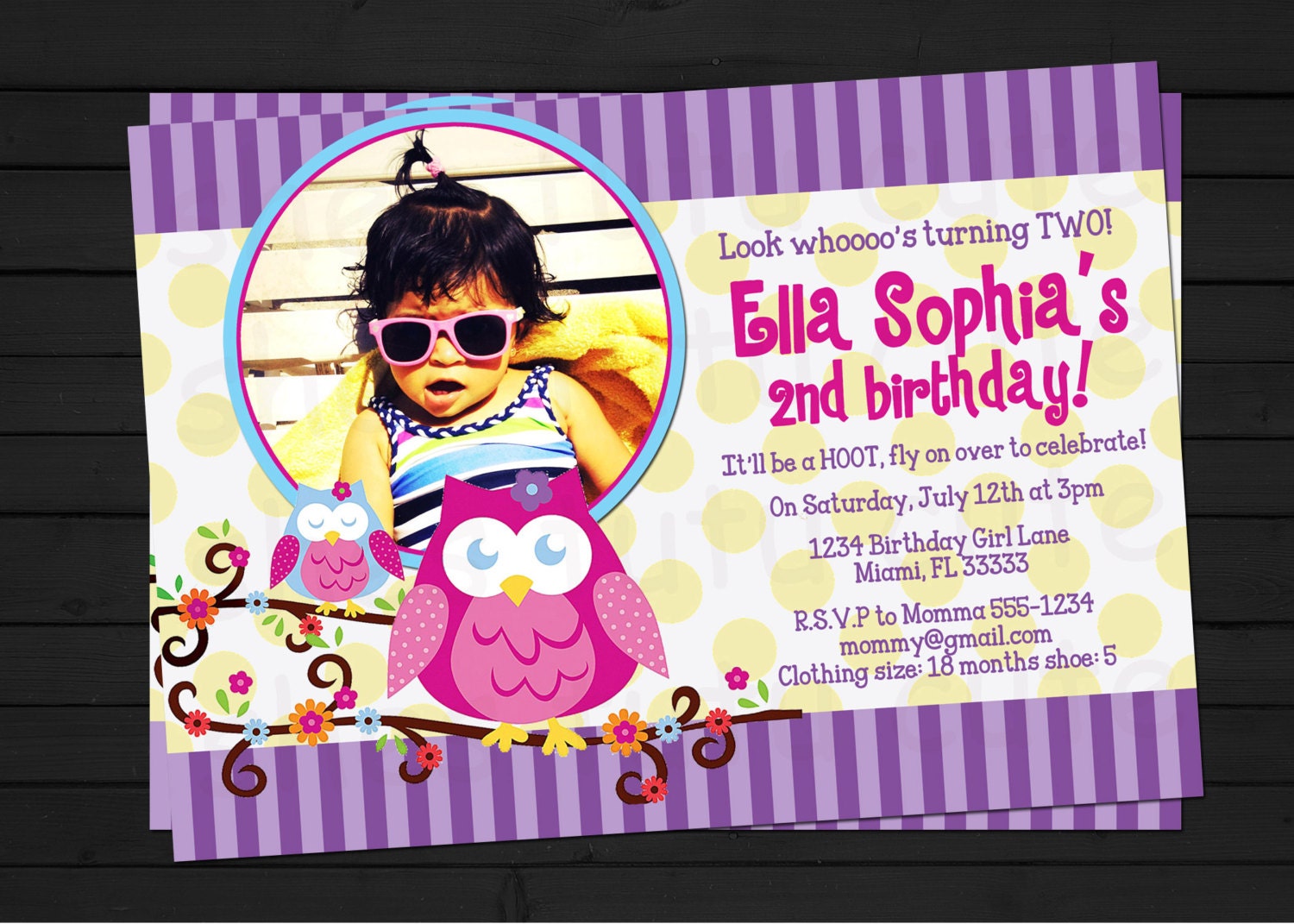 Owl Birthday or Baby Shower Digital Invitation YOU-PRINT Il_570xn