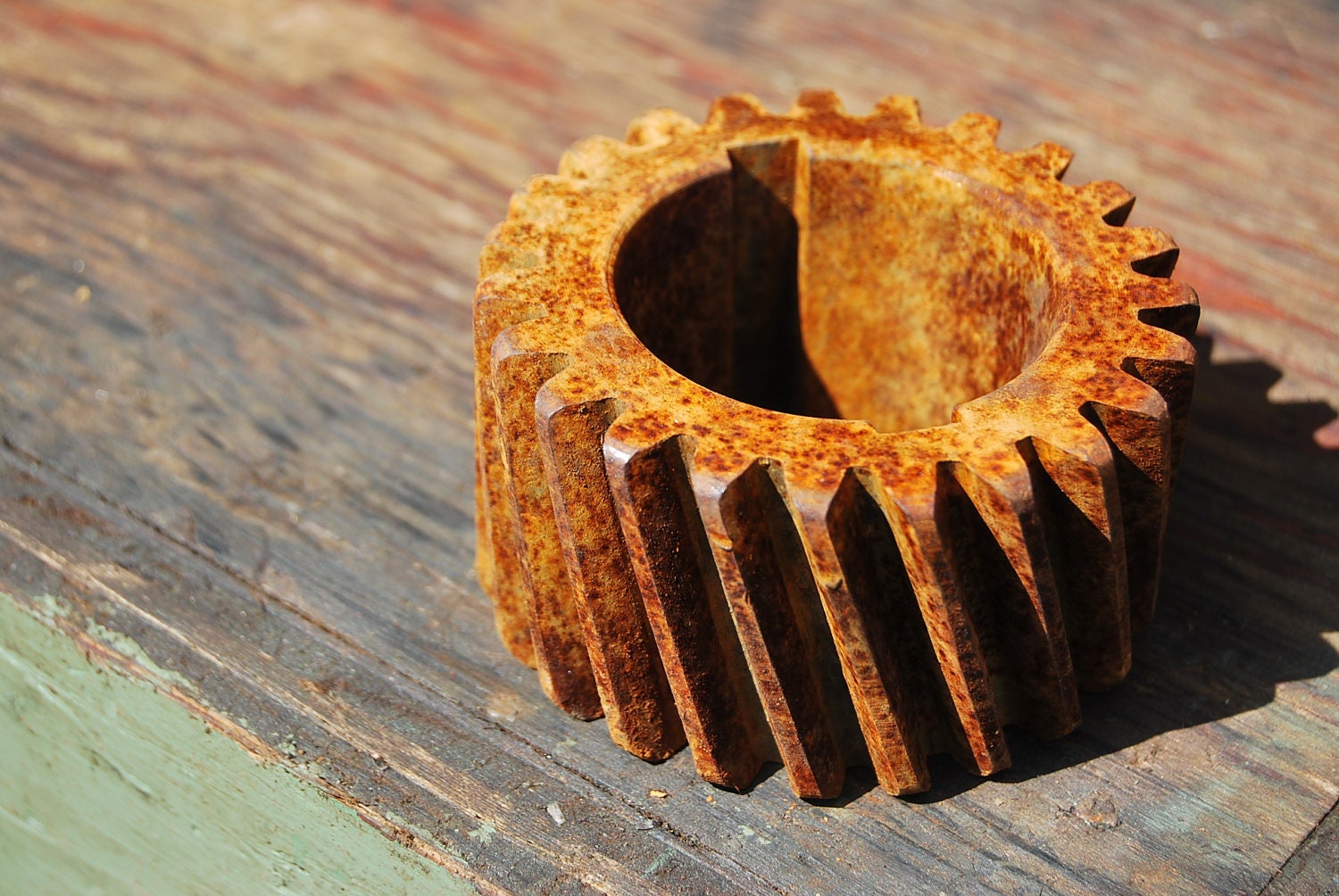 Angled-tooth gear, vintage industrial decor