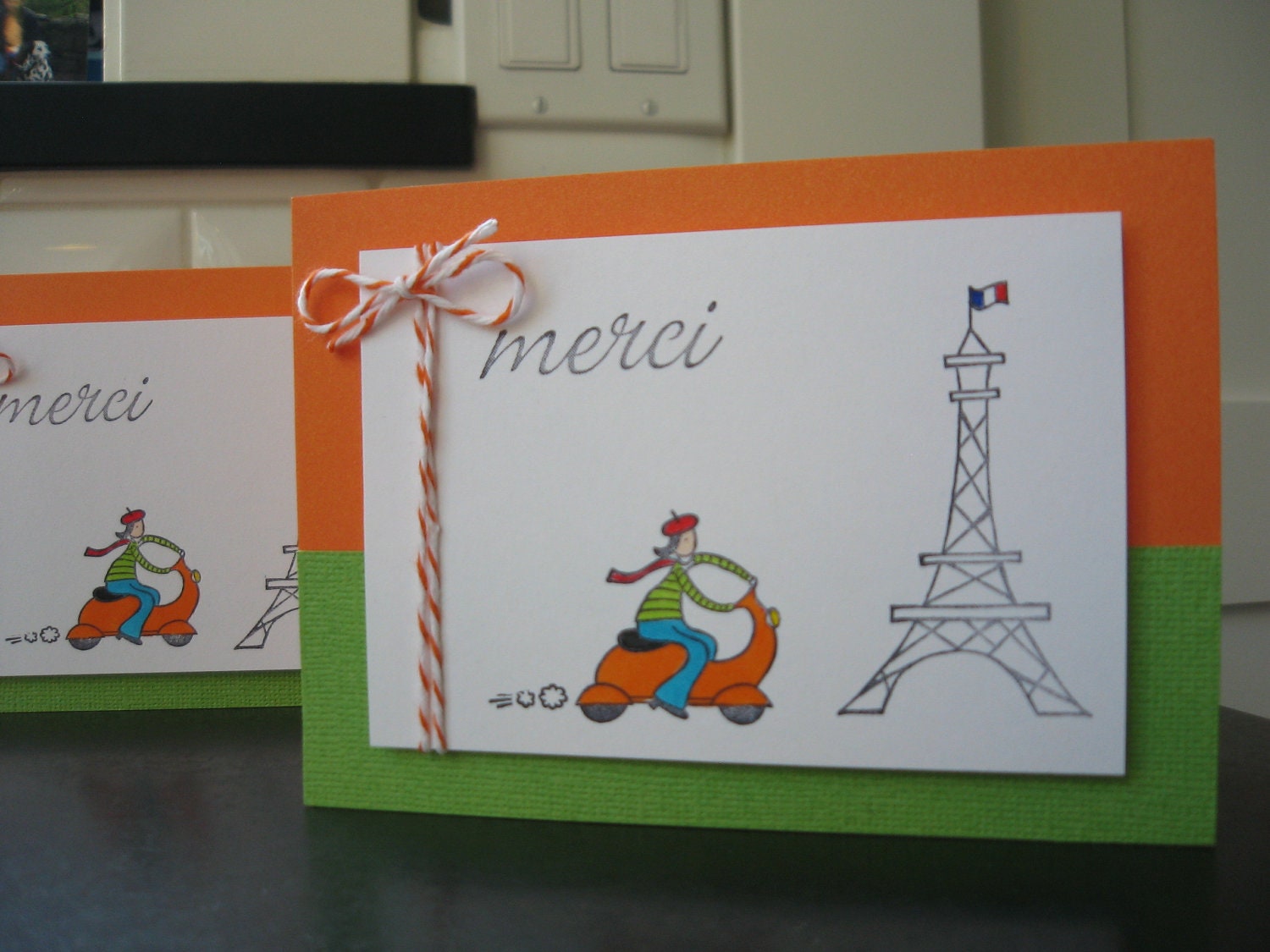Reserved for Elspeth. Merci Thank You Cards Set 12 Cards Paris France Lover Vespa Eiffel Tower