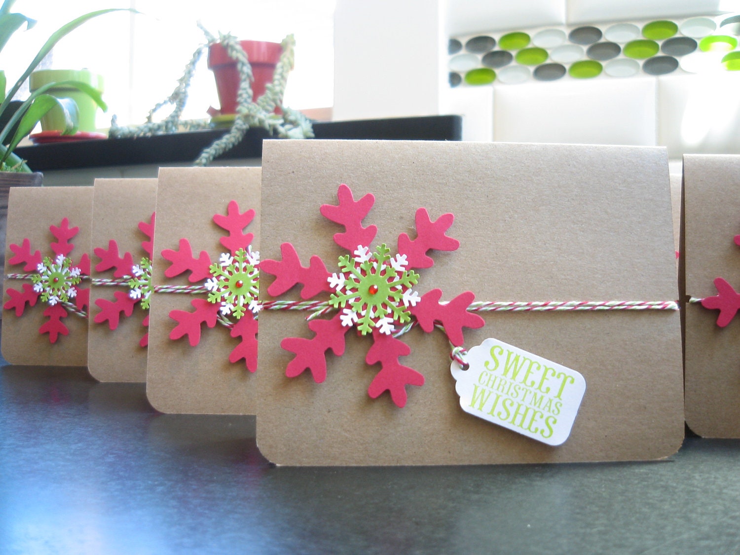 Handmade Snowflake Kraft Christmas Cards Set of 10