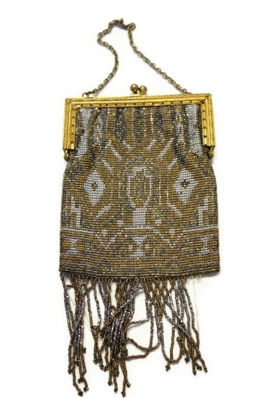 French Beaded Mesh Handbag 1920s Art Deco Vintage Purse