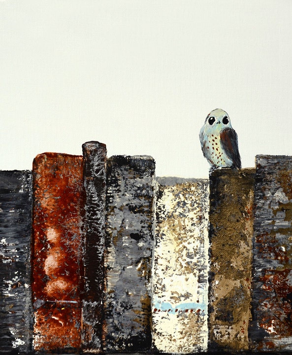 Sweet Owl Bird Print (8 x 10) Birds and Books series